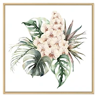 Bouquet with Orchids Monstera and Coconut Leaves Canvas Wall Art Print