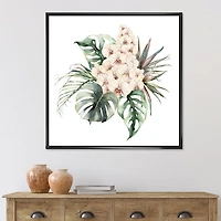 Bouquet with Orchids Monstera and Coconut Leaves Canvas Wall Art Print