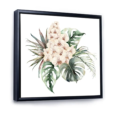 Bouquet with Orchids Monstera and Coconut Leaves Canvas Wall Art Print