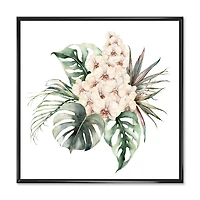 Bouquet with Orchids Monstera and Coconut Leaves Canvas Wall Art Print