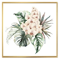 Bouquet with Orchids Monstera and Coconut Leaves Canvas Wall Art Print