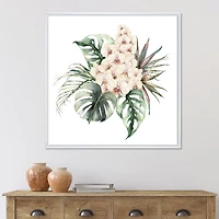 Bouquet with Orchids Monstera and Coconut Leaves Canvas Wall Art Print