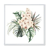 Bouquet with Orchids Monstera and Coconut Leaves Canvas Wall Art Print