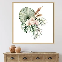 Tropical Bouquet with Orchids Palm Leaves  Canvas Wall Art Print