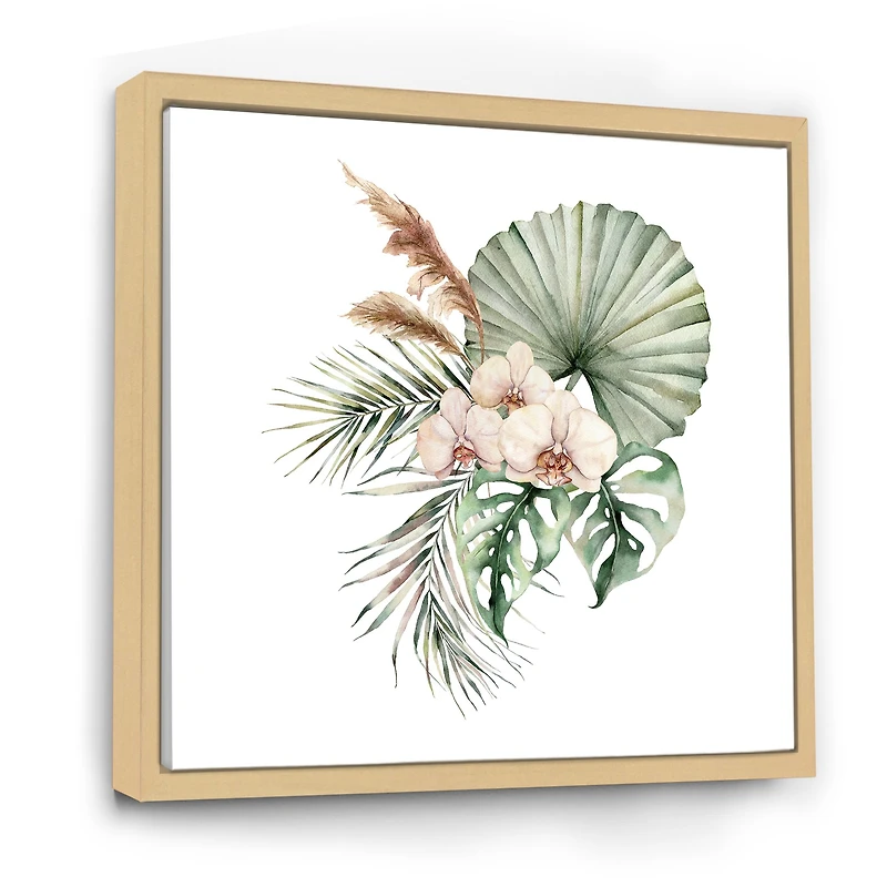 Tropical Bouquet with Orchids Palm Leaves  Canvas Wall Art Print