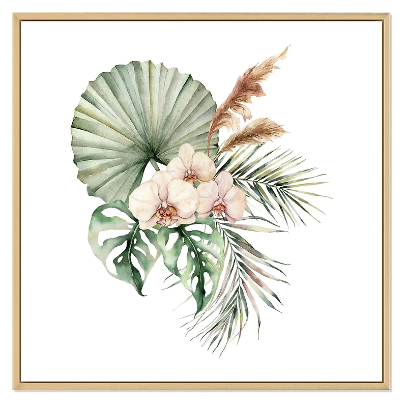 Tropical Bouquet with Orchids Palm Leaves  Canvas Wall Art Print