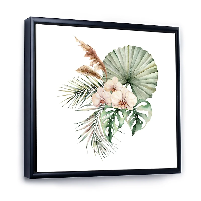 Tropical Bouquet with Orchids Palm Leaves  Canvas Wall Art Print