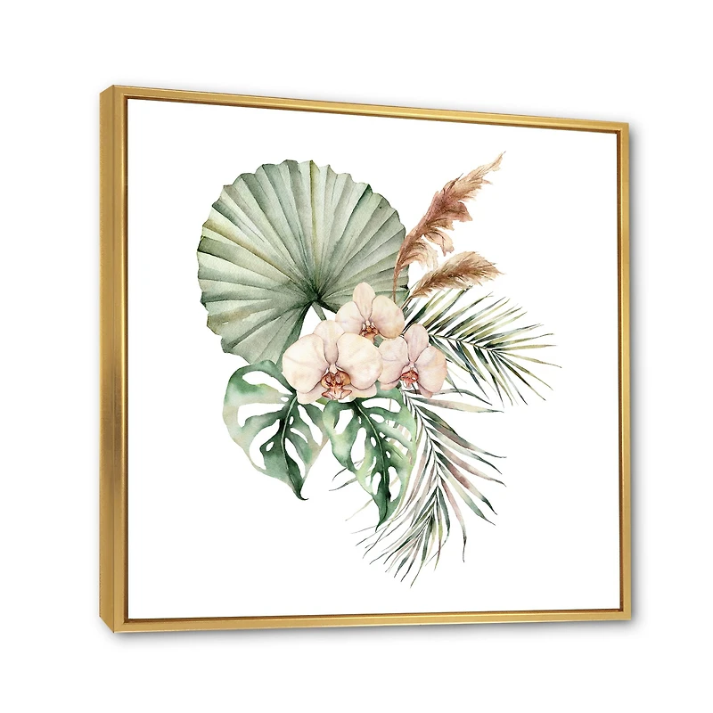 Tropical Bouquet with Orchids Palm Leaves  Canvas Wall Art Print