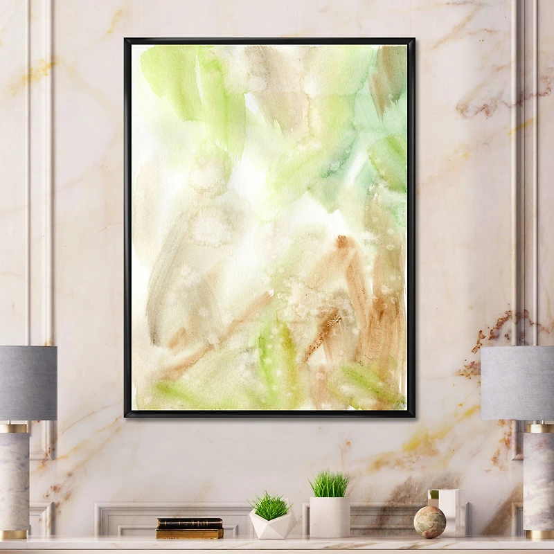Pastel Abstract with Green Brown and Beige Spots Canvas Wall Art Print