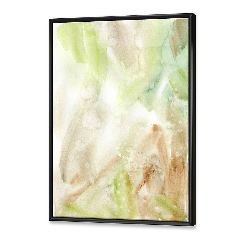Pastel Abstract with Green Brown and Beige Spots Canvas Wall Art Print