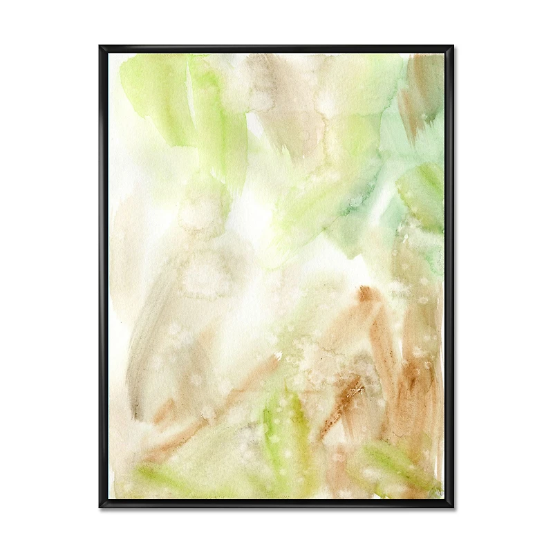 Pastel Abstract with Green Brown and Beige Spots Canvas Wall Art Print