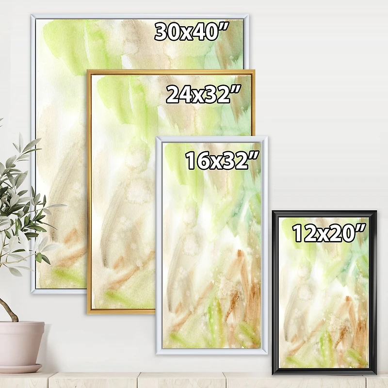 Pastel Abstract with Green Brown and Beige Spots Canvas Wall Art Print