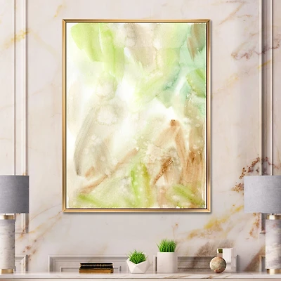 Pastel Abstract with Green Brown and Beige Spots Canvas Wall Art Print