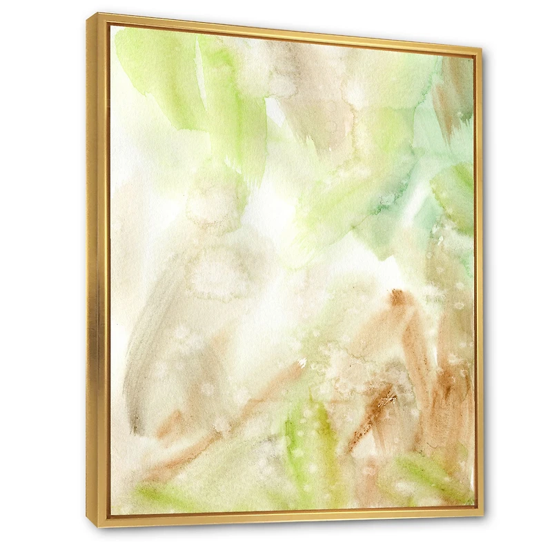 Pastel Abstract with Green Brown and Beige Spots Canvas Wall Art Print