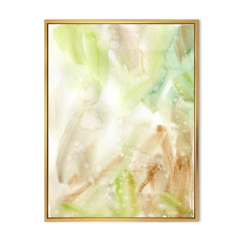 Pastel Abstract with Green Brown and Beige Spots Canvas Wall Art Print