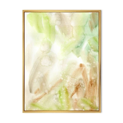 Pastel Abstract with Green Brown and Beige Spots Canvas Wall Art Print