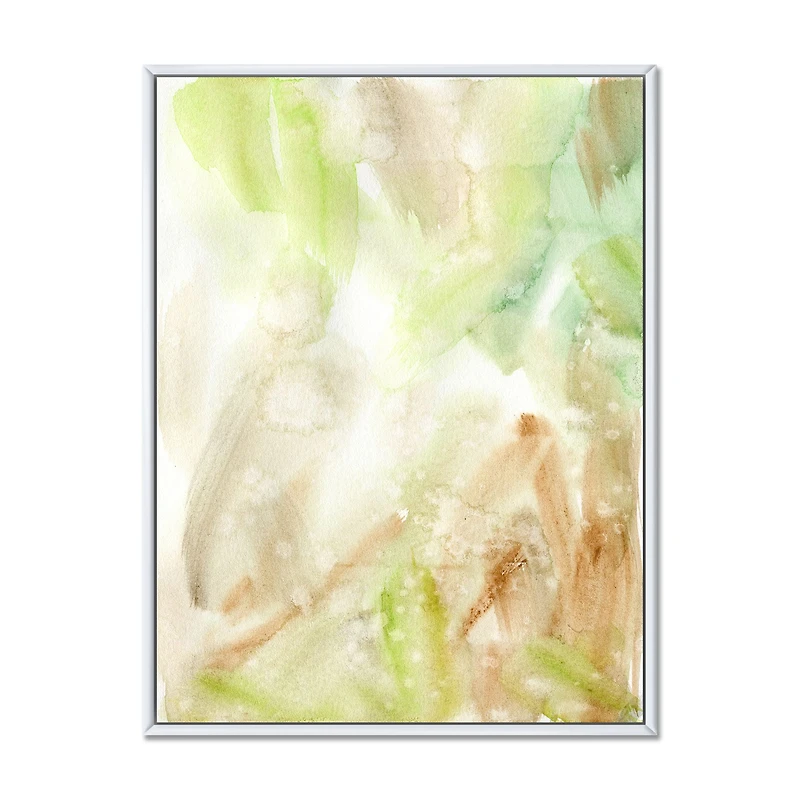 Pastel Abstract with Green Brown and Beige Spots Canvas Wall Art Print