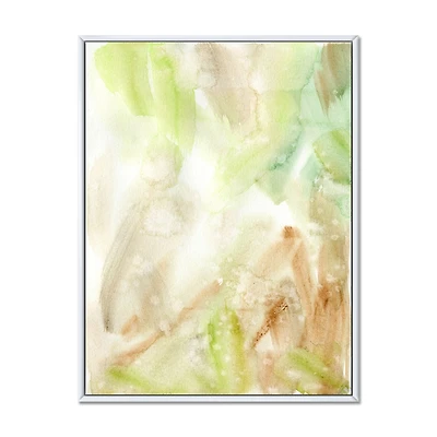 Pastel Abstract with Green Brown and Beige Spots Canvas Wall Art Print