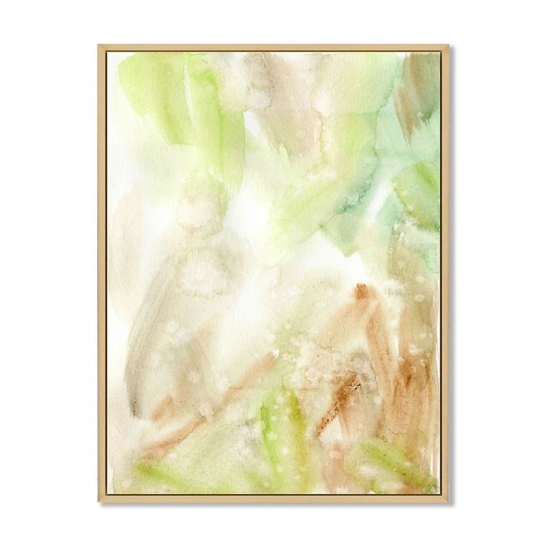 Pastel Abstract with Green Brown and Beige Spots Canvas Wall Art Print