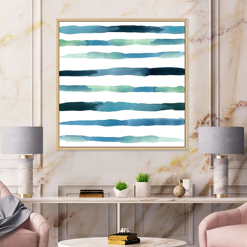 Aquatic Dark Blue Verticals Canvas Wall Art Print