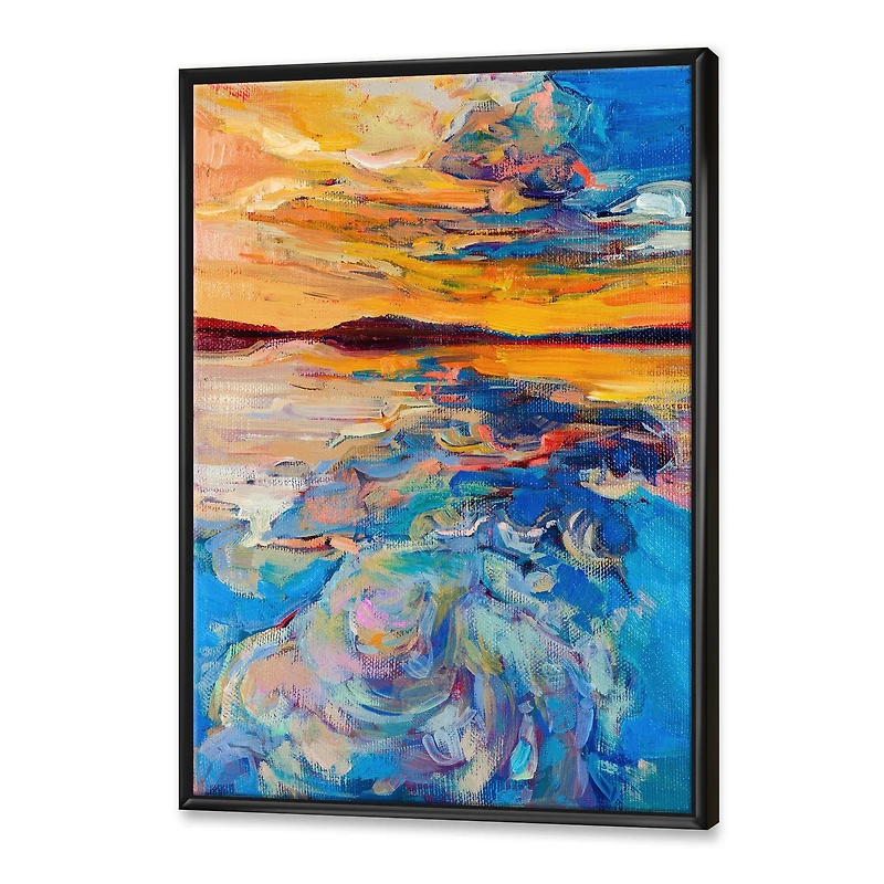 Orange Sunset Over Whirly Blue Waves Canvas Wall Art Print