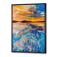 Orange Sunset Over Whirly Blue Waves  Canvas Wall Art Print