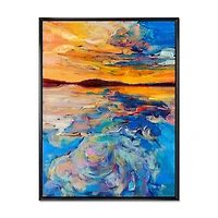 Orange Sunset Over Whirly Blue Waves  Canvas Wall Art Print