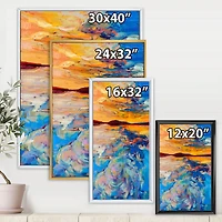 Orange Sunset Over Whirly Blue Waves  Canvas Wall Art Print