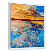 Orange Sunset Over Whirly Blue Waves  Canvas Wall Art Print