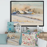 Small VIllage At Sunset Covered with Snow  Canvas Wall Art Print