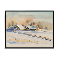 Small VIllage At Sunset Covered with Snow  Canvas Wall Art Print