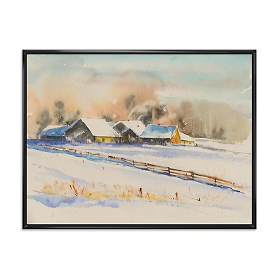 Small VIllage At Sunset Covered with Snow  Canvas Wall Art Print