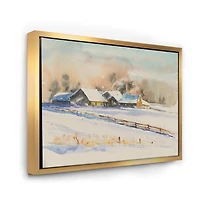 Small VIllage At Sunset Covered with Snow  Canvas Wall Art Print