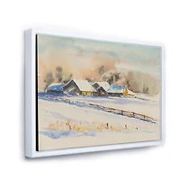 Small VIllage At Sunset Covered with Snow  Canvas Wall Art Print
