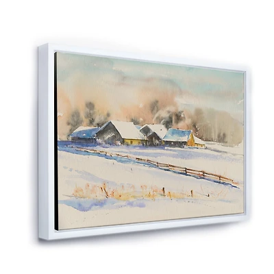 Small VIllage At Sunset Covered with Snow Canvas Wall Art Print
