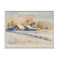 Small VIllage At Sunset Covered with Snow  Canvas Wall Art Print