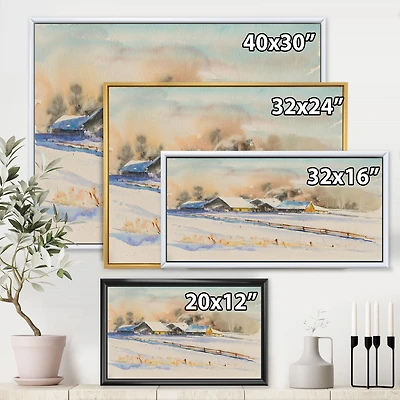 Small VIllage At Sunset Covered with Snow Canvas Wall Art Print