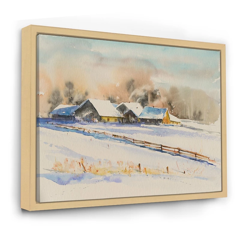 Small VIllage At Sunset Covered with Snow  Canvas Wall Art Print