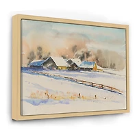 Small VIllage At Sunset Covered with Snow  Canvas Wall Art Print