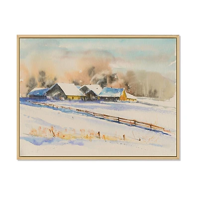 Small VIllage At Sunset Covered with Snow  Canvas Wall Art Print