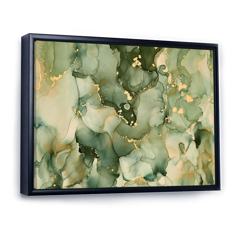 Green Luxury Abstract Fluid Art I Canvas Wall Print