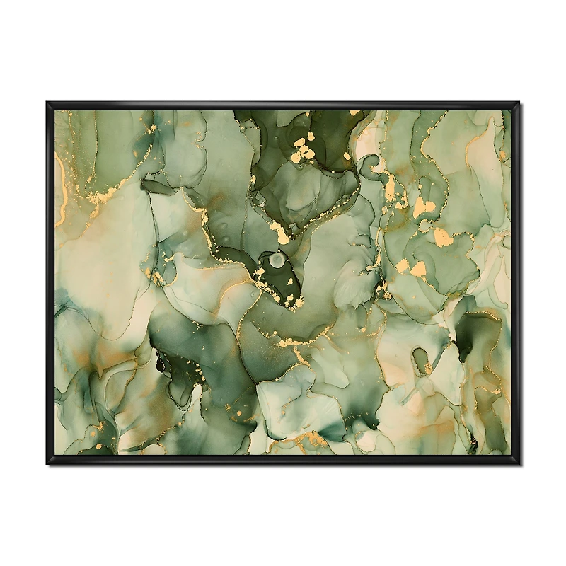 Green Luxury Abstract Fluid Art I Canvas Wall Print