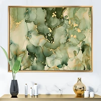 Green Luxury Abstract Fluid Art I Canvas Wall Print
