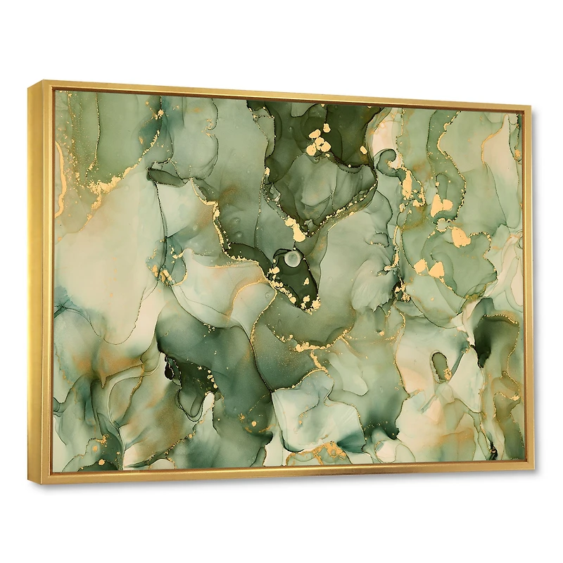 Green Luxury Abstract Fluid Art I Canvas Wall Print