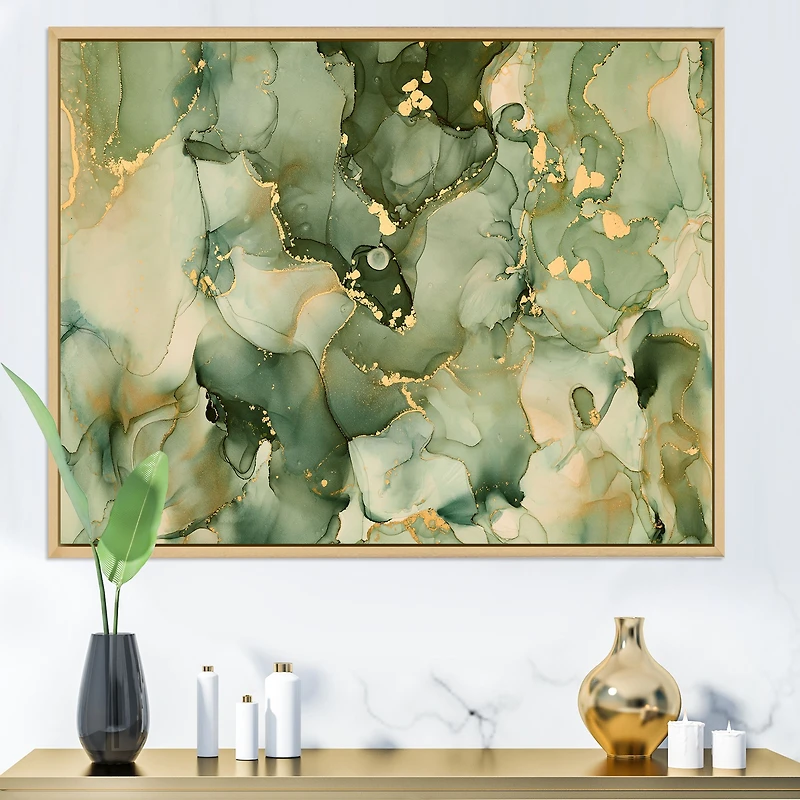 Green Luxury Abstract Fluid Art I Canvas Wall Print
