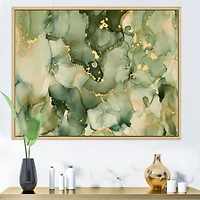 Green Luxury Abstract Fluid Art I Canvas Wall Print