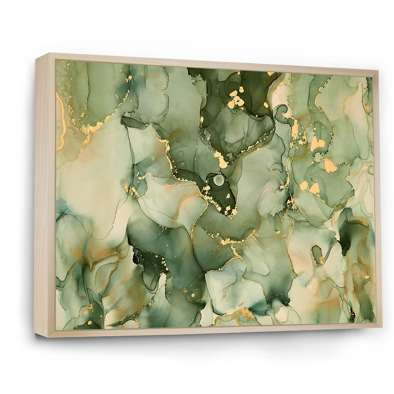 Green Luxury Abstract Fluid Art I Canvas Wall Print