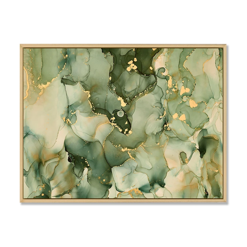 Green Luxury Abstract Fluid Art I Canvas Wall Print