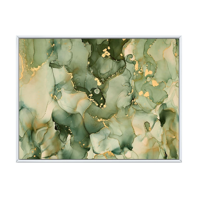 Green Luxury Abstract Fluid Art I Canvas Wall Print