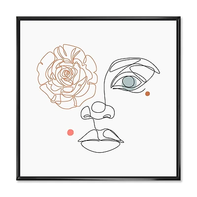 Female Face one Line Drawing with Minimal Shapes Canvas Wall Art Print